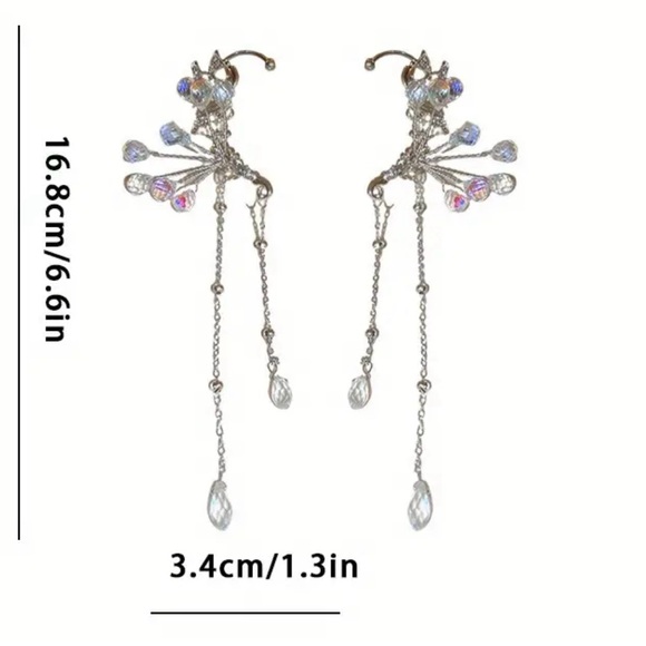 Synthetic Zircon Flower Water Drop Tassel Earrings, Fashion Hanging Ear Clip - Picture 5 of 5